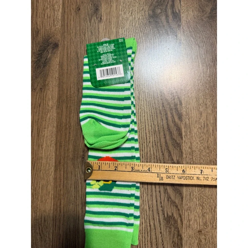 Greenbrier Crew Socks Women Size 5-9 Green Stripe Leprechaun Saint Patricks